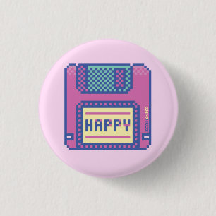 Badge Rond 2,50 Cm Joyeux Pink Blue Pixel Art 90s Disquette