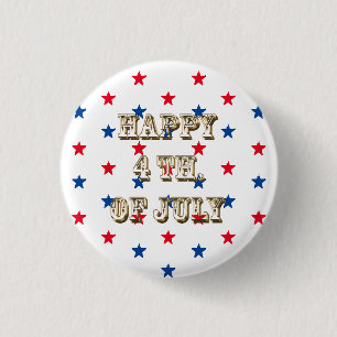Badge Rond 2,50 Cm Joyeux quatrième de Juillet or rouge blanc bleu ét