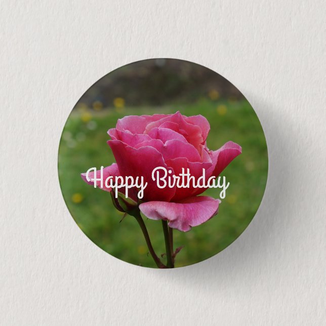 Badge Rond 2,50 Cm Joyeux Rose Duet Anniversaire #1 Pinback Button (Devant)