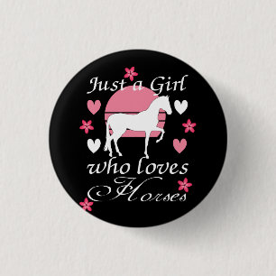 Badge Rond 2,50 Cm Juste une fille qui aime les chevaux en rose 