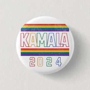 Badge Rond 2,50 Cm Kamala Harris 2024 Arc-en-ciel LGBTQ Rétro
