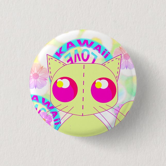 Badge Rond 2,50 Cm Kawaii toy yellow kitty button (Devant)