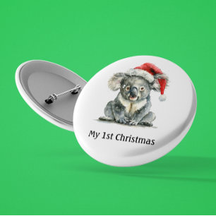 Badge Rond 2,50 Cm koala bébé en casquette de noël, personnalisable