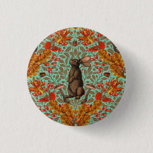 Badge Rond 2,50 Cm Lapin d'automne sur vert clair