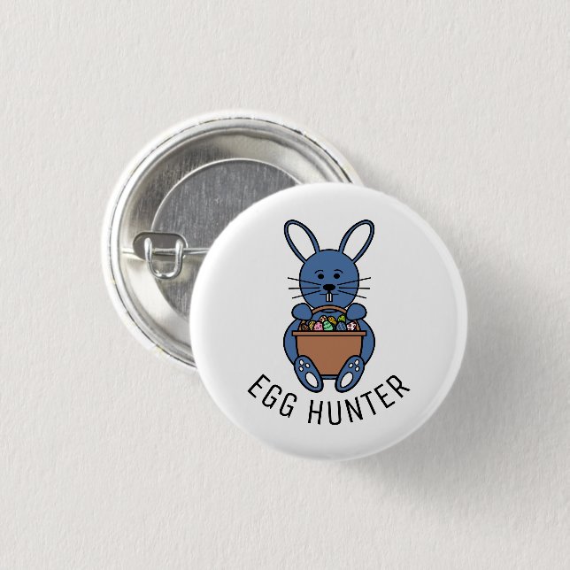 Badge Rond 2,50 Cm Lapin de Pâques Bleu, chasseur d'oeufs (Devant & derrière)