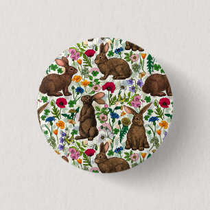 Badge Rond 2,50 Cm Lapins et fleur sauvage