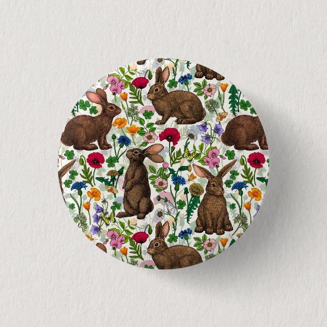 Badge Rond 2,50 Cm Lapins et fleur sauvage (Devant)