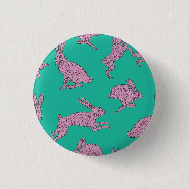 Badge Rond 2,50 Cm Lapins roses sur l'insigne vert (Devant)