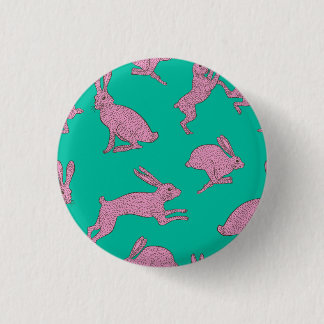 Badge Rond 2,50 Cm Lapins roses sur l'insigne vert