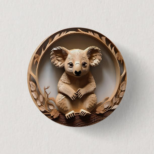 Badge Rond 2,50 Cm L'Australien Koala Bear Wood Carving,