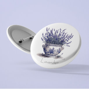 Badge Rond 2,50 Cm Lavande dans Delft Blue, personnalisable