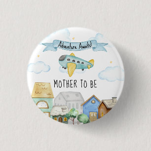 Badge Rond 2,50 Cm L'aventure attend la future maman aviateur Baby Sh