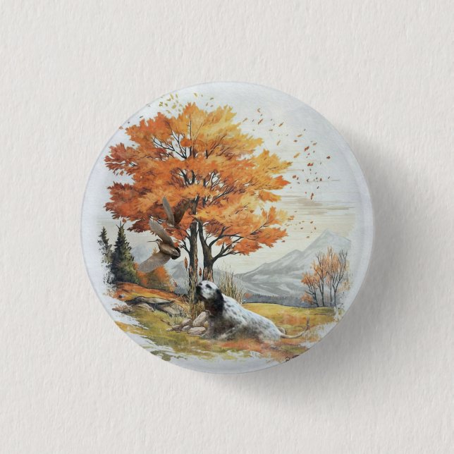 Badge Rond 2,50 Cm "Laverack" La chasse du Setter anglais (Devant)