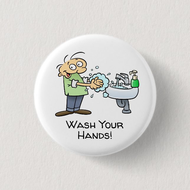 Badge Rond 2,50 Cm Lavez vos mains en caricature (Devant)
