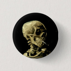 Badge Rond 2,50 Cm Le crâne Van Gogh d'un squelette avec un cochon br