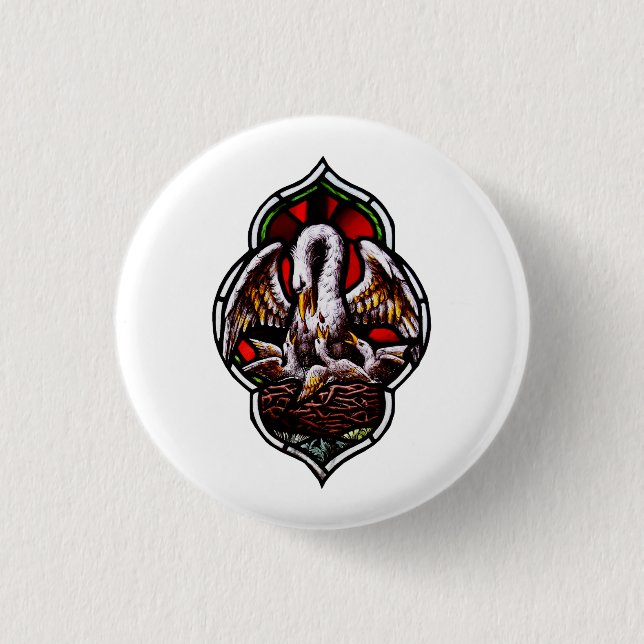 Badge Rond 2,50 Cm Le pélican comme symbole chrétien (Devant)