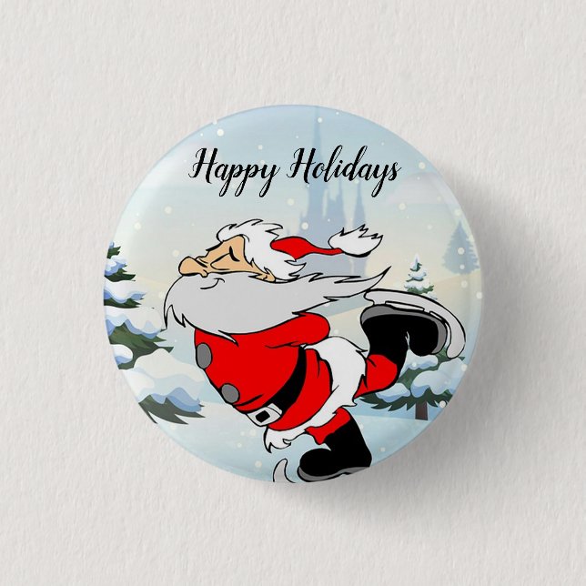 Badge Rond 2,50 Cm Le Père Noël Patine Sur La Neige De Glace (Devant)