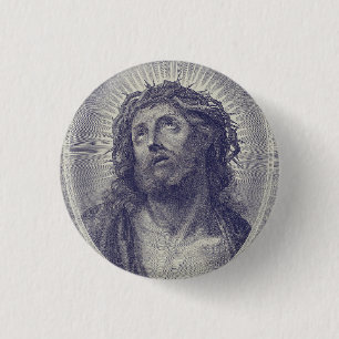 Badge Rond 2,50 Cm Le Saint Visage de Jésus avec Couronne d'Épines Ar