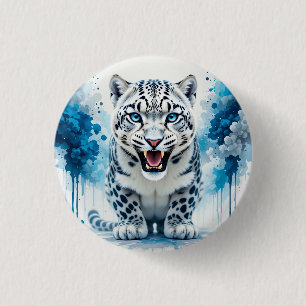 Badge Rond 2,50 Cm Léopard Blanc Féroce