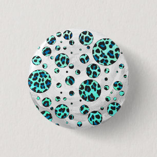 Badge Rond 2,50 Cm Léopard noir et Turquoise