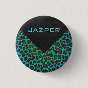 Badge Rond 2,50 Cm Léopard Turquoise et Brown