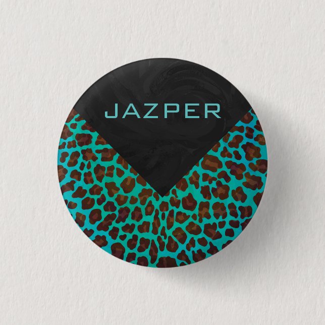 Badge Rond 2,50 Cm Léopard Turquoise et Brown (Devant)