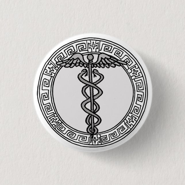 Badge Rond 2,50 Cm Les Olympiens ! Symbole Hermes / Mercure (Devant)