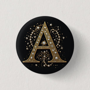 Badge Rond 2,50 Cm Lettre A dorée ornée Luxe Monogramme Vintage