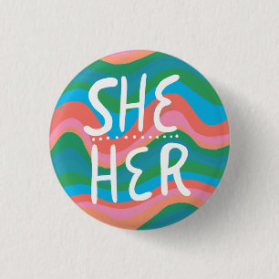 Badge Rond 2,50 Cm Lettre à main couleur rose vert