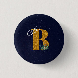 BADGE ROND 2,50 CM LETTRE B MONOME D'OR