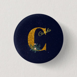 BADGE ROND 2,50 CM LETTRE C MONOME D'OR