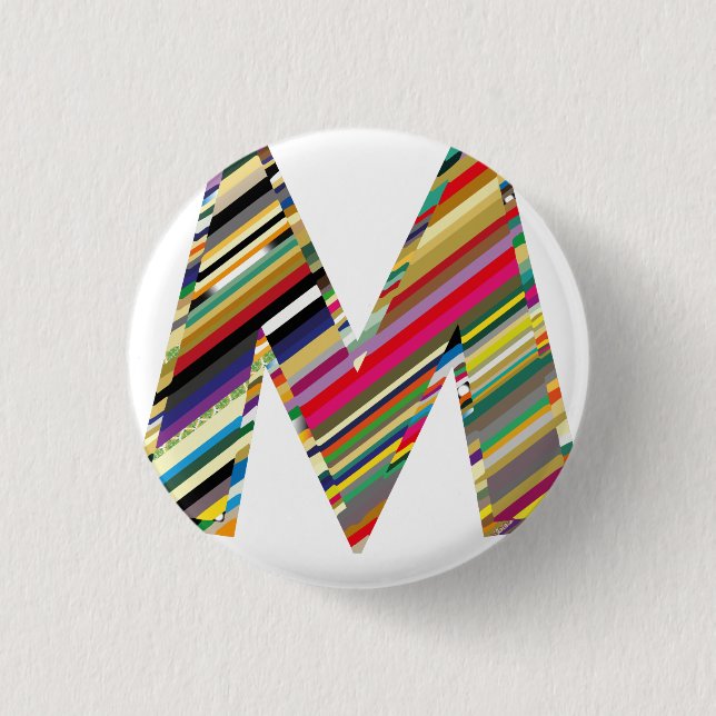 Badge Rond 2,50 Cm LETTRE CAPITALE M Multicolore, (Devant)