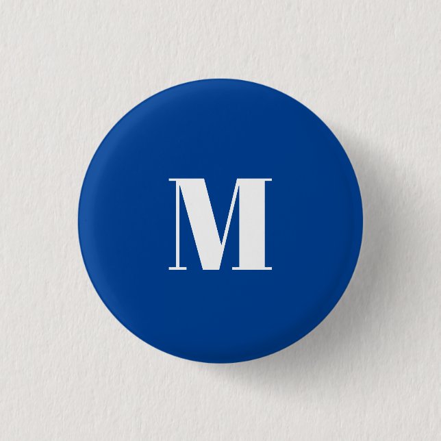 Badge Rond 2,50 Cm LETTRE INITIALE Bleu Profond Monogramme Moderne De (Devant)