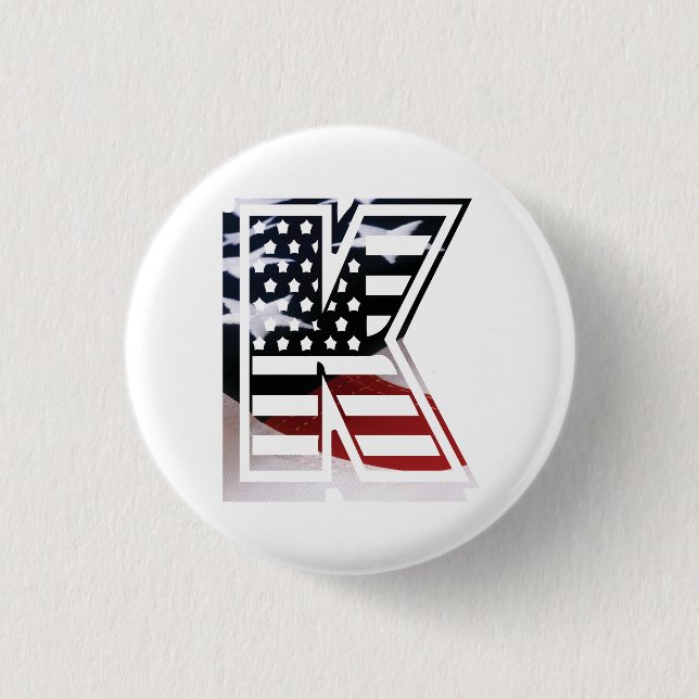 Badge Rond 2,50 Cm Lettre K Monogramme Initial USA (Devant)