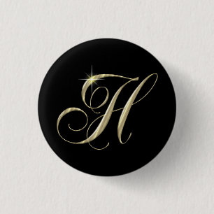 Badge Rond 2,50 Cm Lettre or H Monogramme Cadeau initial