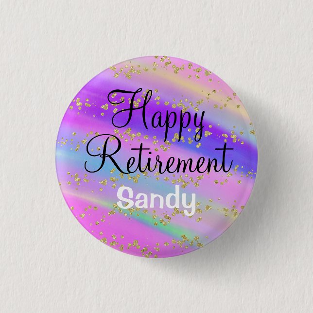 Badge Rond 2,50 Cm Licorne de retraite heureuse colorée Paillettes do (Devant)