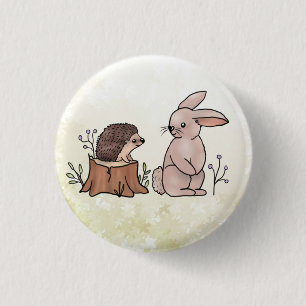 Badge Rond 2,50 Cm Lièvre et hérisson