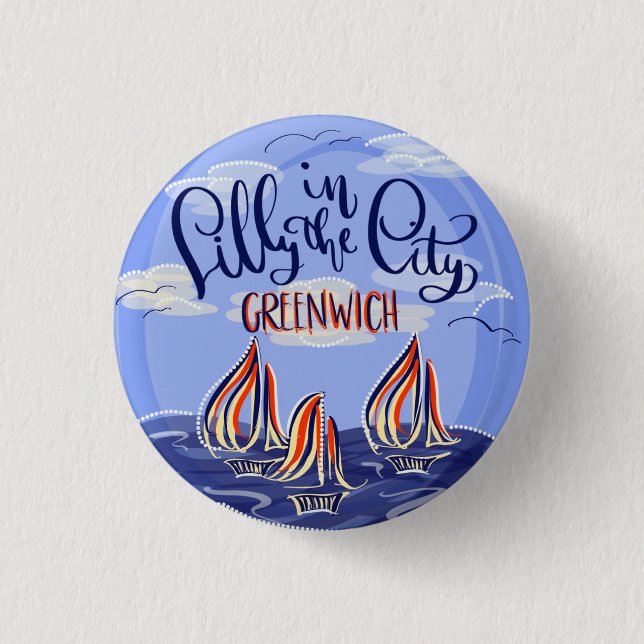 Badge Rond 2,50 Cm Lilly dans la ville Button Greenwich (Devant)
