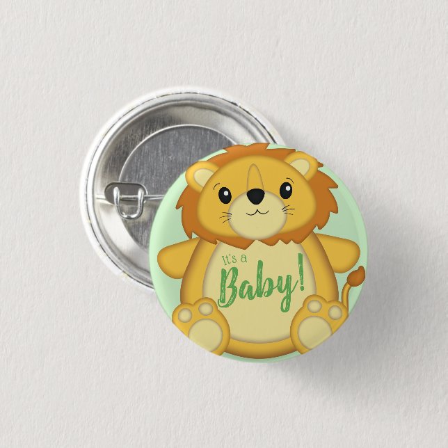 Badge Rond 2,50 Cm Lion Baby shower vert (Devant & derrière)