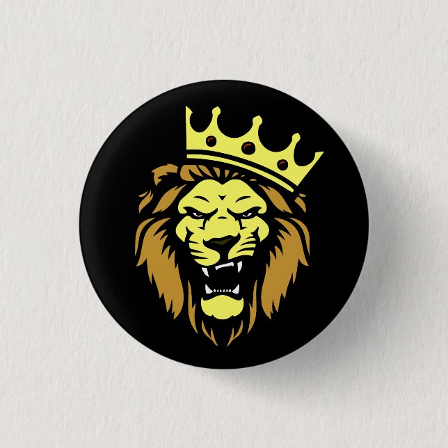 Badge Rond 2,50 Cm Lion rugissant avec couronne (Devant)