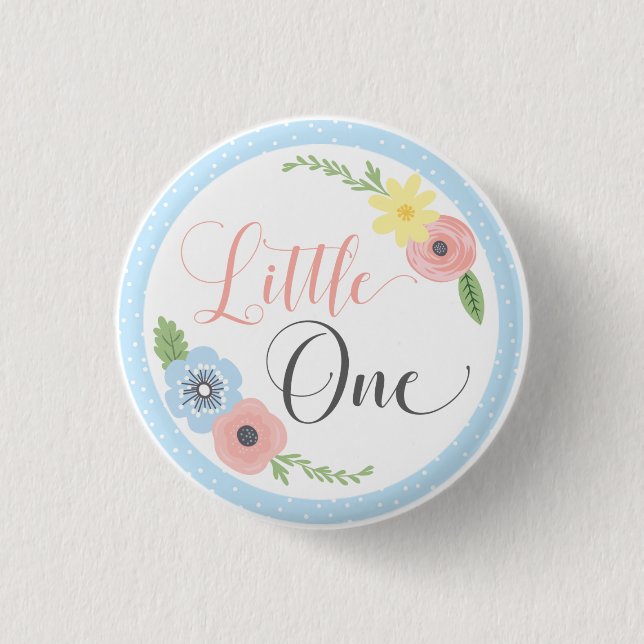 Badge Rond 2,50 Cm Little One Floral Baby's First Birthday Party Butt (Devant)