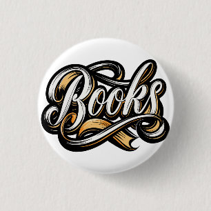 Badge Rond 2,50 Cm Livres Calligraphie Design Tattoo Ribbon Style