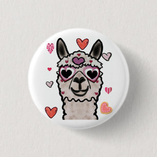 Badge Rond 2,50 Cm Llama cool avec lunettes de coeur