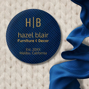 Badge Rond 2,50 Cm Logo Monogramme Or Moderne Carré bleu