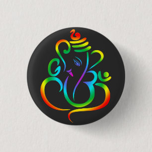 Badge Rond 2,50 Cm Lord Ganesha coloré sur noir