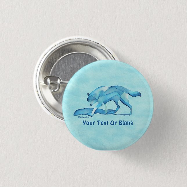 Badge Rond 2,50 Cm Loup Bleu Sur Neige (Devant & derrière)
