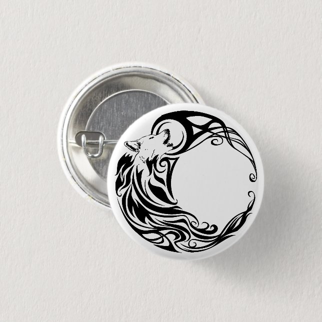 Badge Rond 2,50 Cm Loup tribal (Devant & derrière)