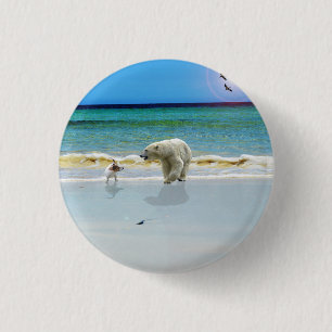 Badge Rond 2,50 Cm L'Ours Polaire Rencontre Jack Russell, Insigne