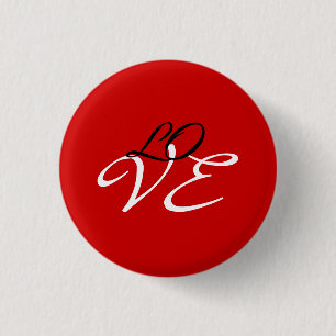 Badge Rond 2,50 Cm Love Rouge Blanc Noir Couleur Script Calligraphie