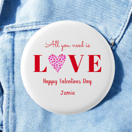 Badge Rond 2,50 Cm Love Valentine Galentine Coeur Rouge Blanc